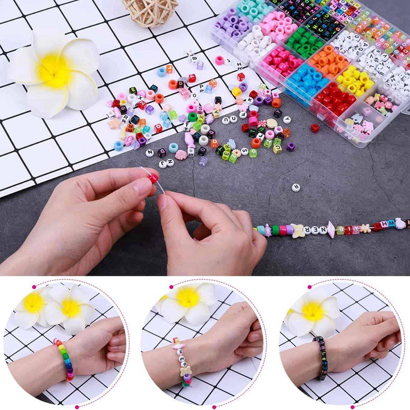 Bộ hạt cườm và dây co giãn dùng làm đồ trang sức thủ công