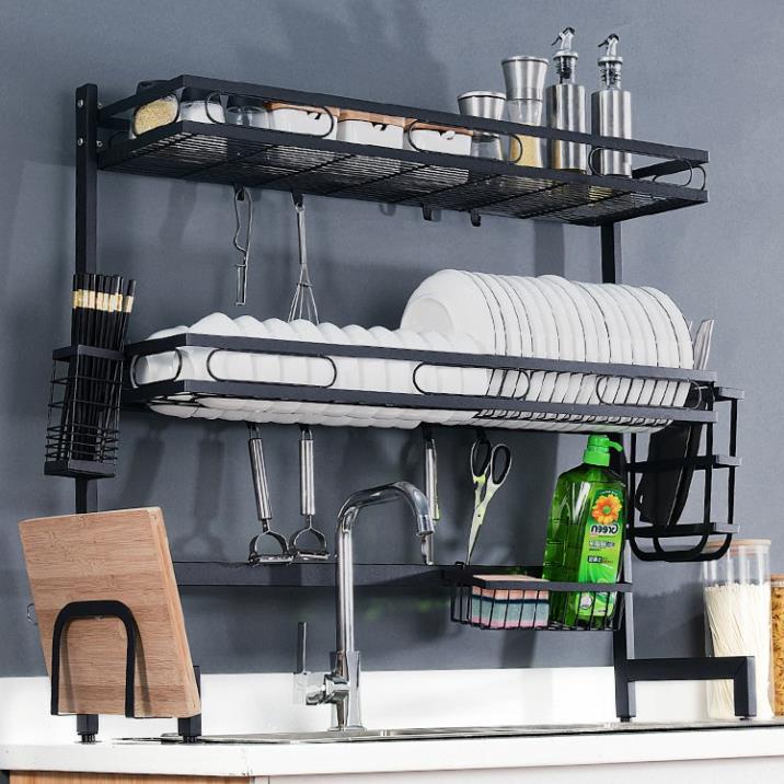 Kệ Chén Bát Thông Minh - Trạn Bát Đĩa Dài 125cm VIE FURNITURE Sơn Đen Tĩnh Điện Cao Cấp Cực Tiện Ích