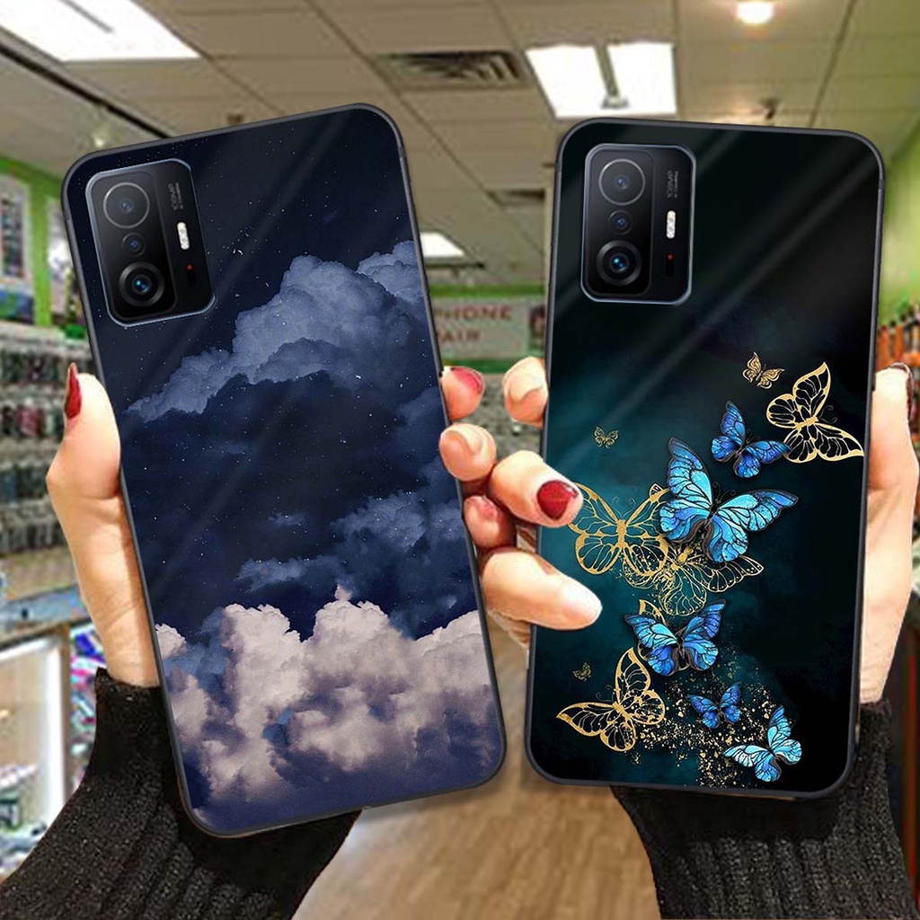 Ốp lưng kính cường lực xiaomi Mi 11T 5G / Mi 11T Pro 5G hoa lá dịu dàng