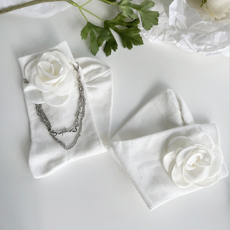 Xixi Vớ Cotton Phối Dây Xích Kim Loại Hình Hoa Trà Phong Cách Gothic Punk Harajuku Cho Nữ Sinh