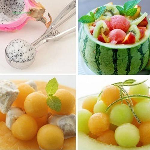 Green❤Stainless Steel Spring Handle Ice Cream Potato Cookie Watermelon Scoop Spoon