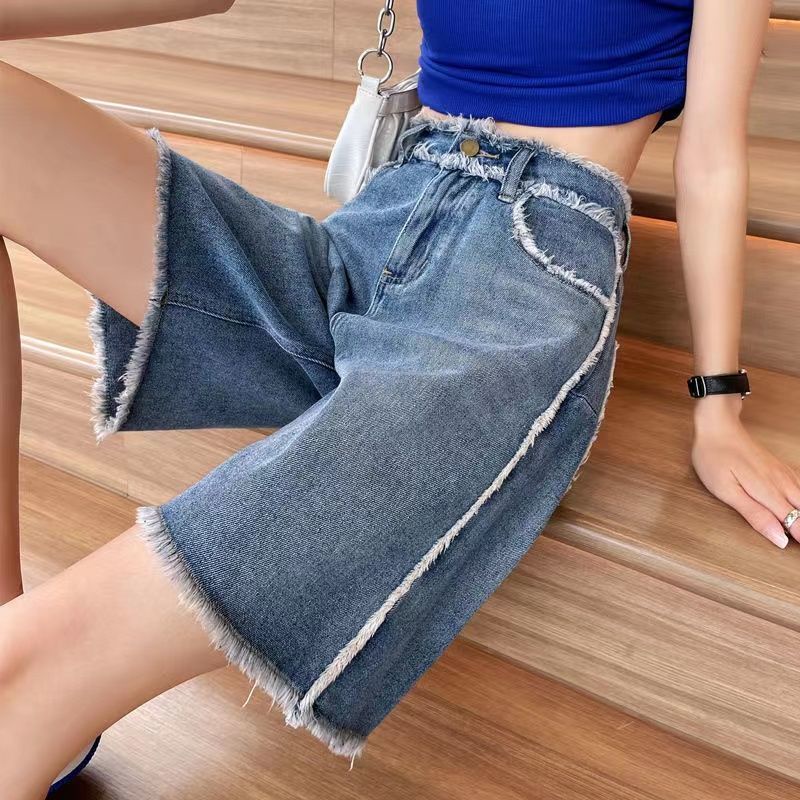 Quần Short Denim Chữ a Lưng Cao Ống Rộng Thời Trang Mùa Hè Cho Nữ