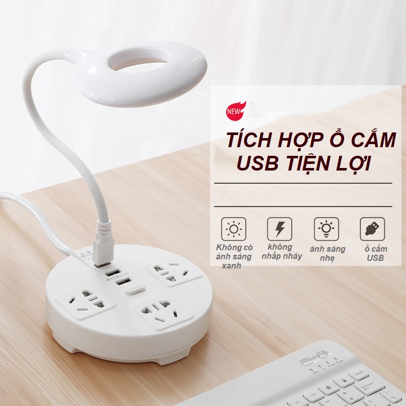 Ổ cắm điện đa năng tròn JIASHI tích hợp sạc USB, kèm giá để và điện thoại, chịu tải lớn dây dài 2,5m - OCD05