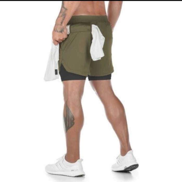 Quần Short Legging Tập Thể Thao / Chạy Bộ Màu Xanh Lá Cây (B8S5) Cho Nam Và Nữ
