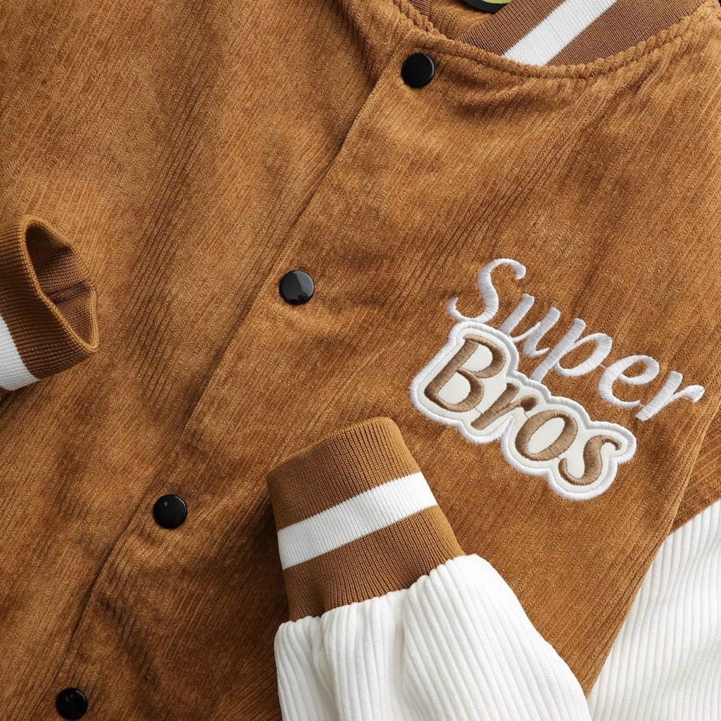 Áo Varsity Jacket áo bomber SUPER BROS chất nhung tăm 2 lớp nỉ nam nữ khoác ngoài dày dặn form rộng unisex - AQ STORE