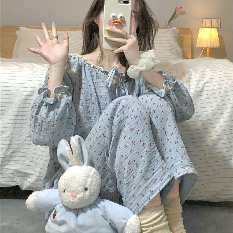 Bộ Ngủ / Mặc Nhà Pyjama Dài Muslin Cherry Taobao Order