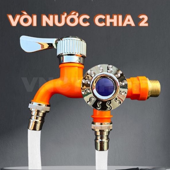 Vòi Nước 2 Đầu Ra, Vòi Nước Đôi Chia 2 Đầu Van Cổng Xả Độc Lập Thông Minh