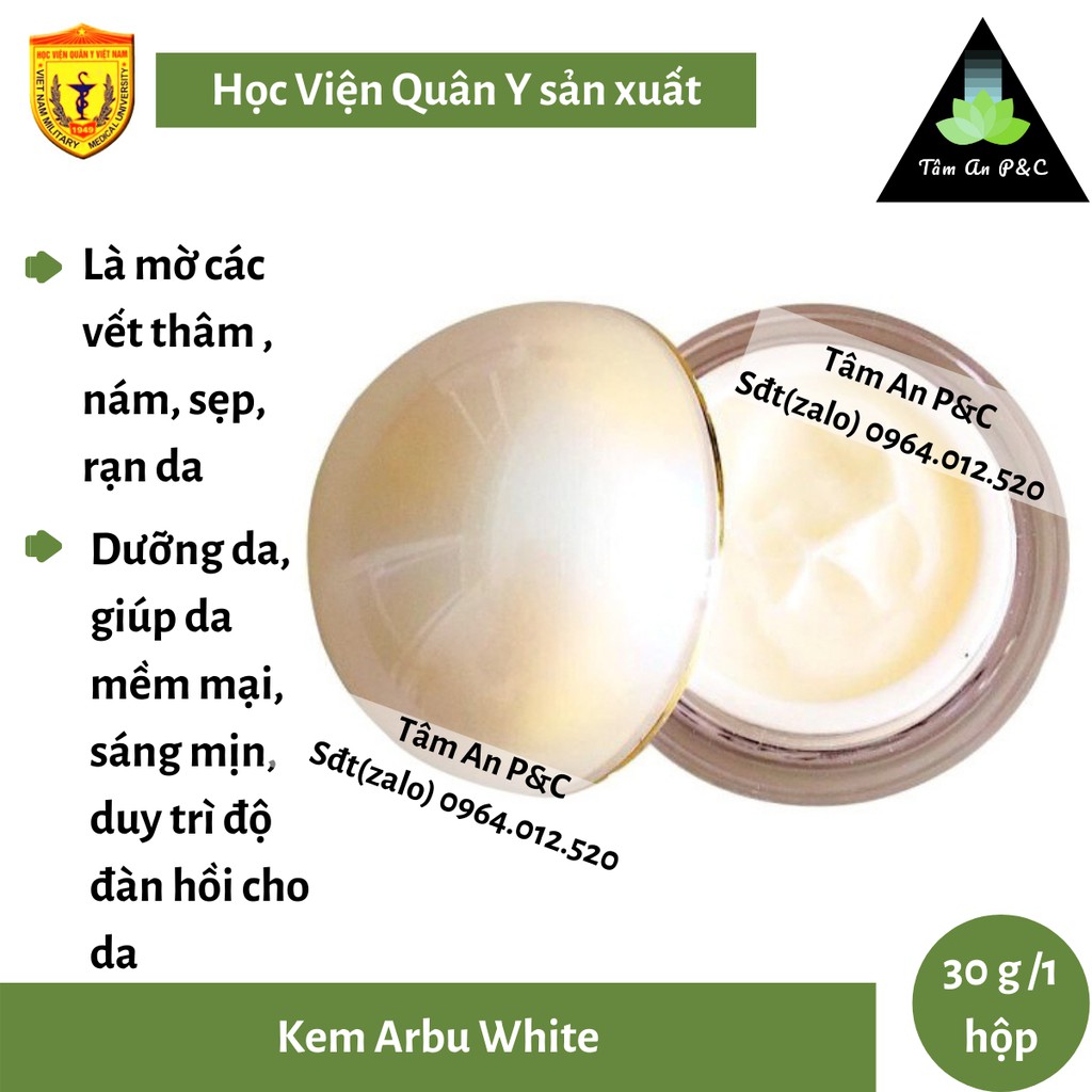 Kem Arbu White Học Viện Quân Y (hộp 30g)- Dưỡng da, mờ thâm, mờ nám, mờ rạn da- CHÍNH HÃNG HVQY