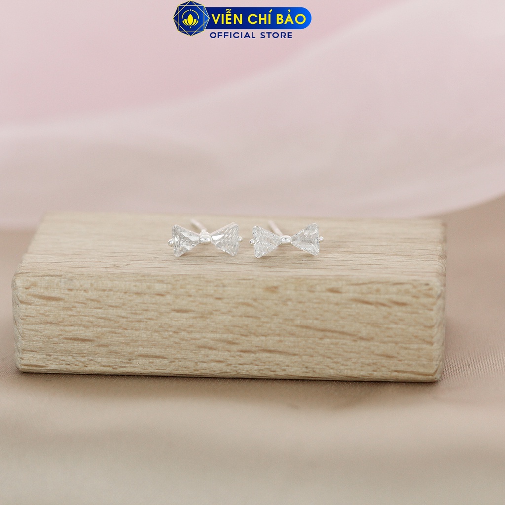 Bông tai nơ đính đá chất liệu bạc 925 thời trang phụ kiện trang sức nữ Viễn Chí Bảo E0109