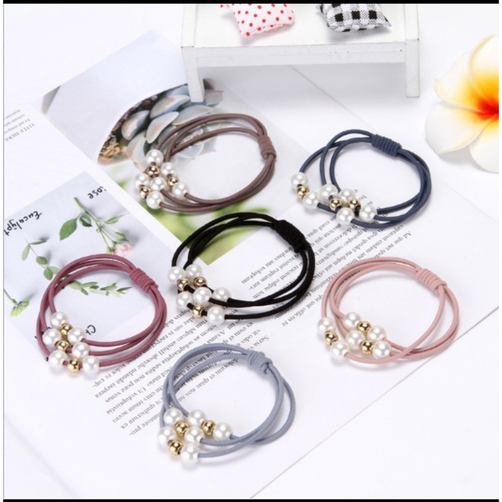 Dây buộc tóc 3 lớp đính hạt đơn giản style Hàn Quốc Store4girls