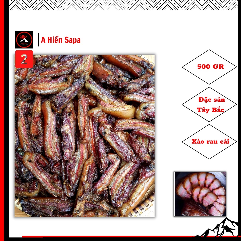 Thịt lợn ba chỉ sấy gác bếp Sapa gói 500gr vị Tây Bắc, nhà làm không chất bảo quản, ăn thơm và bùi kèm tặn