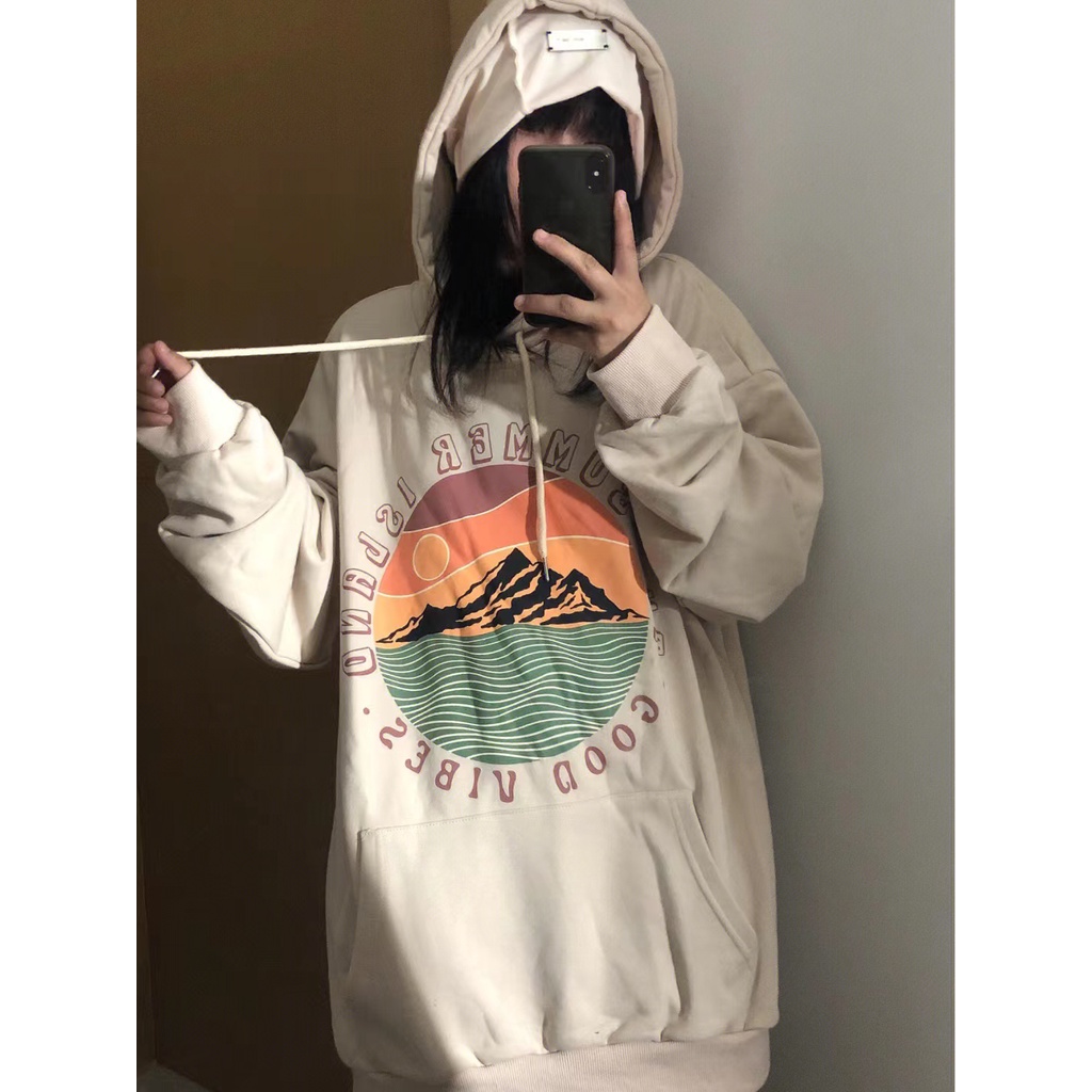 NRVP Áo Hoodie Tay Dài Oversize In Họa Tiết Phong Cách Hàn Quốc Kiểu Mới Cho Nam / Nữ