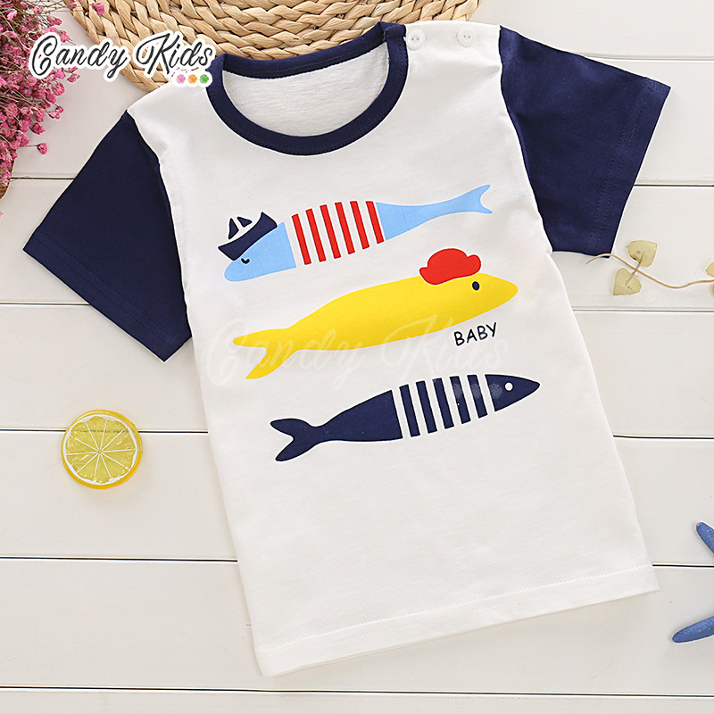 Áo Thun Cotton Tay Ngắn In Họa Tiết Hoạt Hình Xinh Xắn Cho Bé 0-8 Tuổi