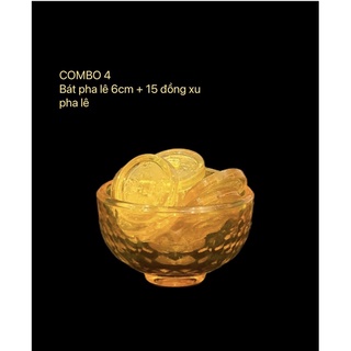 COMBO 4- Bát pha lê 6cm + 15 đồng xu pha lê phong thuỷ chiêu tài lộc, trang trí hoặc để ban thần tài