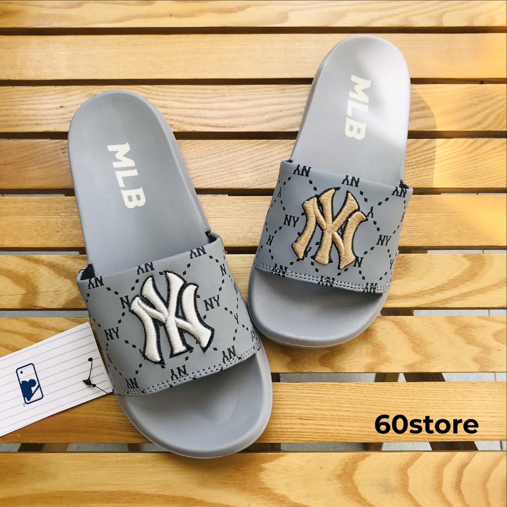Dép MLB Thêu Chữ Nổi Sắc Nét Dép Quai Ngang Chữ NY Nam Nữ Thời Trang Unisex