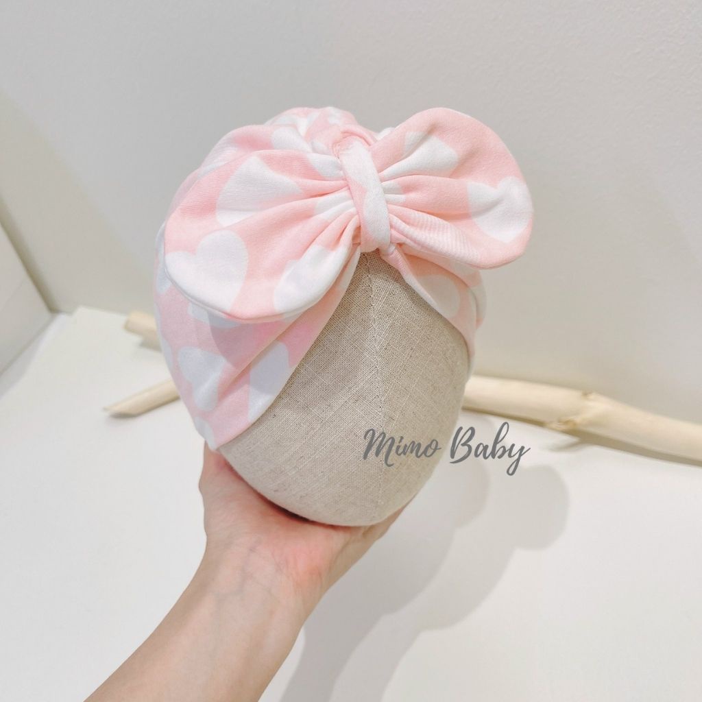 Mũ nón turban vải cotton co dãn màu hồng trái tim dễ thương cho bé gái MTB166 Mimo Baby