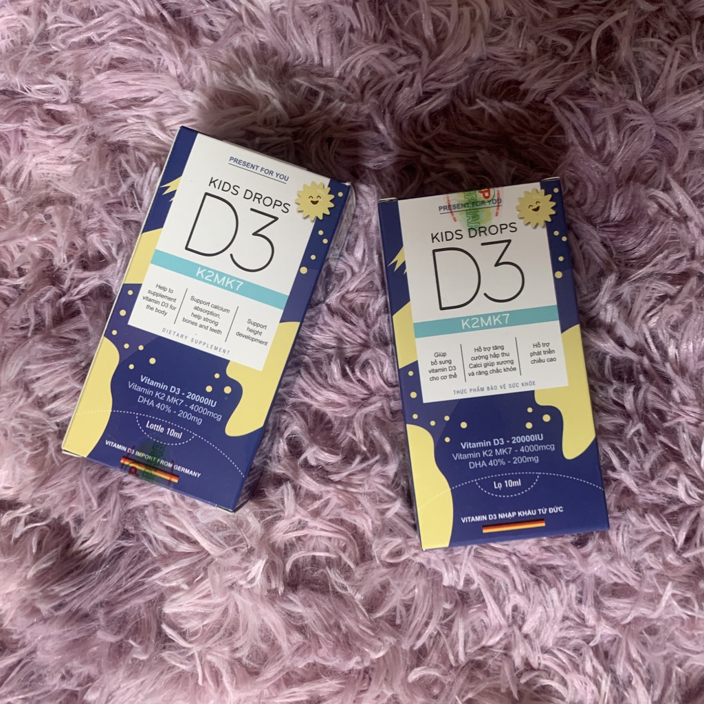 DHA Kids Drops D3 K2MK7 vị dừa 10ml bổ sung DHA, Vitamin D3 và K2 tăng trí thông minh, xương và răng chắc khỏe