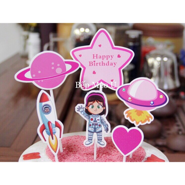 Que cắm Phi Hành Gia trang trí bánh kem