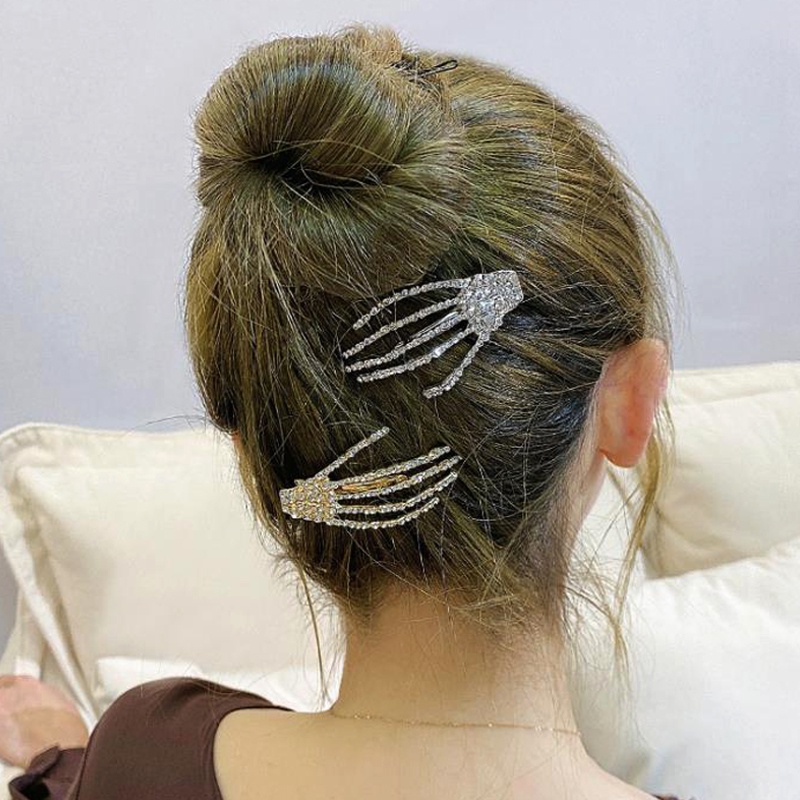 Kẹp Tóc Hình Móng Vuốt Đầu Lâu Đính Đá Lấp Lánh Phong Cách Đường Phố Cá Tính Dành Cho Nữ