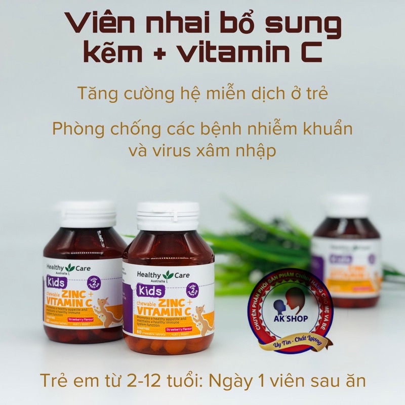 🍭🍭 Viên nhai Kẽm Zinc + Vitamin C Healthy Care