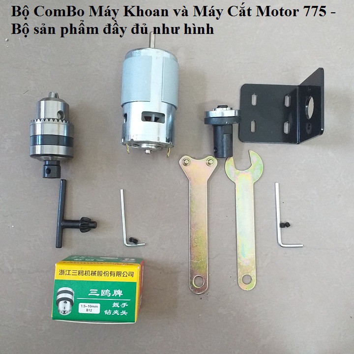 Combo chế cưa bàn từ motor 775 - máy khoan cầm tay vơi motor 775 kèm giá đỡ trục nối 5mm