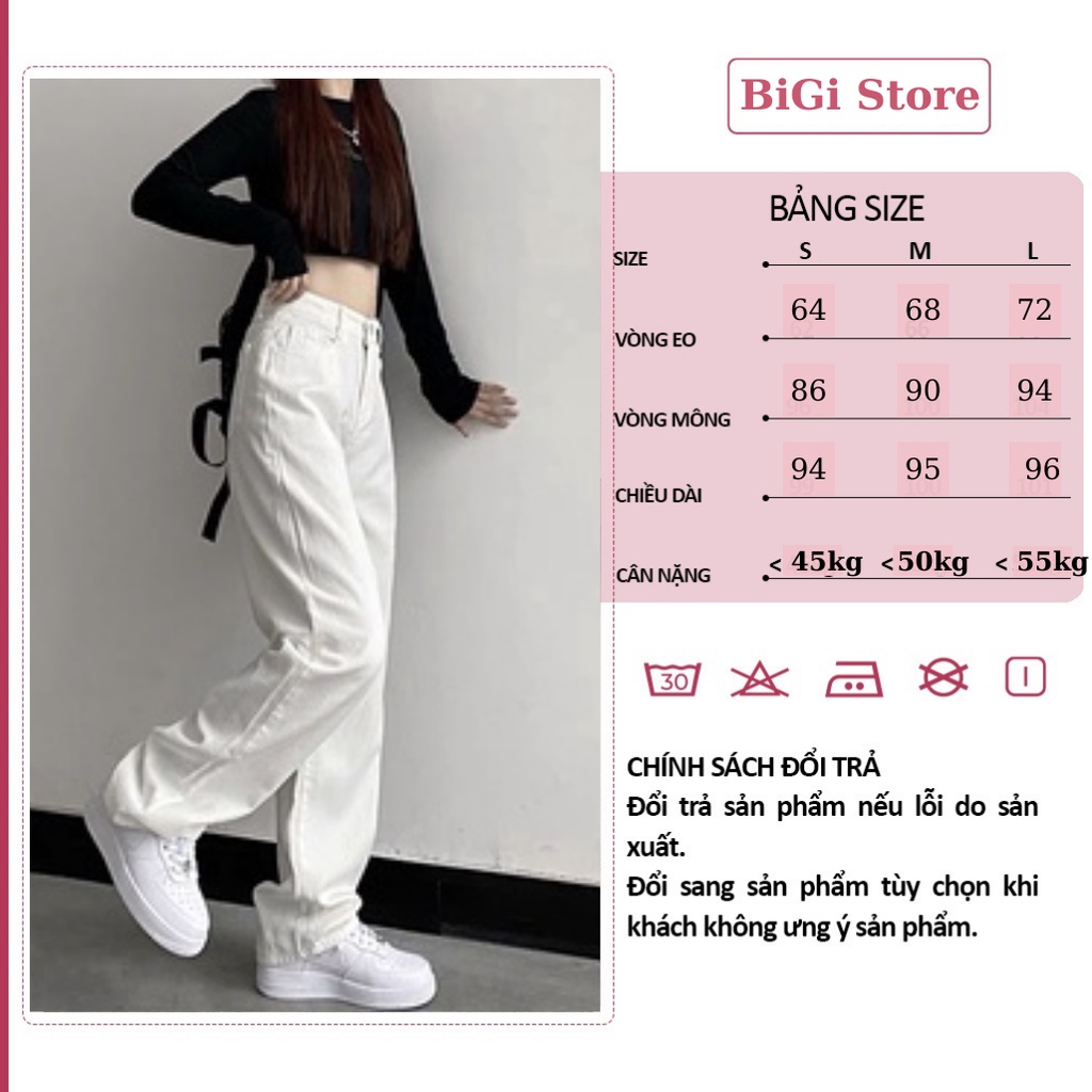 Quần jean trắng, quần bò ống suông nữ màu trắng ulzzang siêu cao BiGi Store Mã 38 | BigBuy360 - bigbuy360.vn