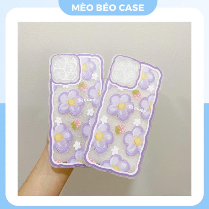 (SIÊU RẺ) XẢ HÀNG 13PROMAX Ốp lưng iphone viền sóng hoa tím dày dặn