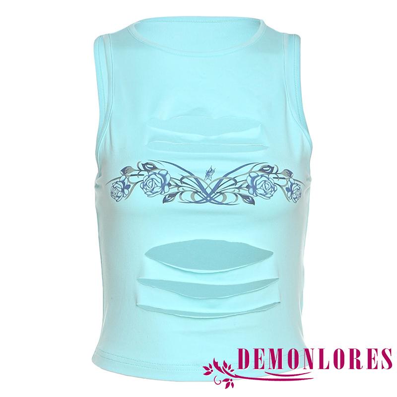 Áo Croptop Cổ Tròn In Họa Tiết Hoa Thời Trang Cho Nữ