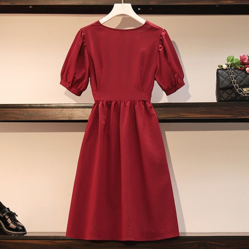 Đầm tay ngắn cổ vuông dáng chữ A phong cách Hàn Quốc thời trang mùa hè mới