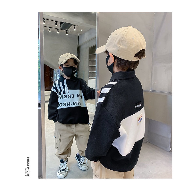 Áo sweater tay dài cổ bẻ họa tiết kẻ sọc thời trang 2021 cho bé