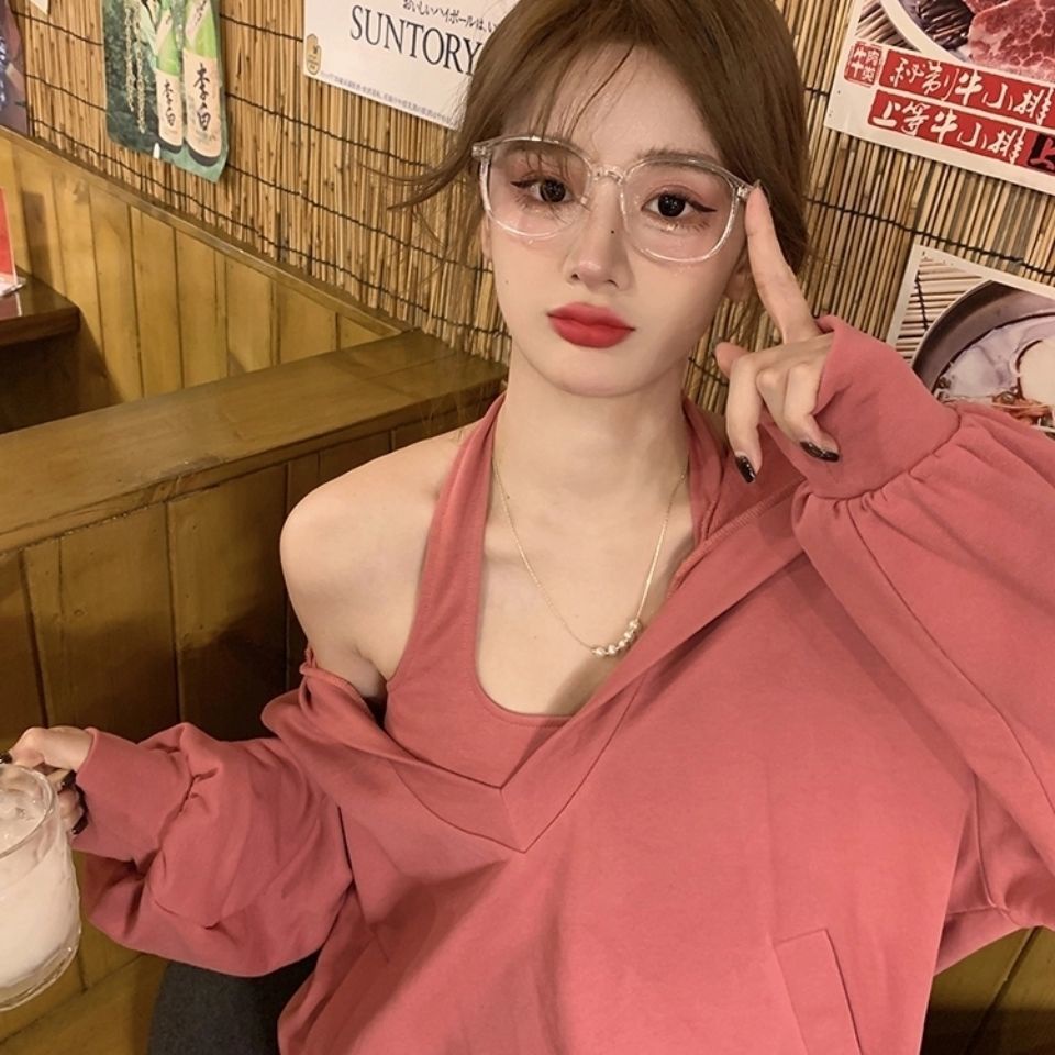 COZOK Set áo hoodie không tay + áo khoác ngoài thời trang dành cho nữ