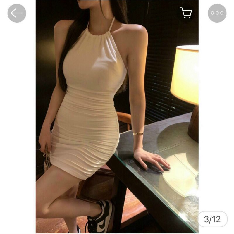 Đầm Ngắn Không Tay Hở Lưng Màu Trơn Cổ Yếm Gợi Cảm Mùa Hè #nga