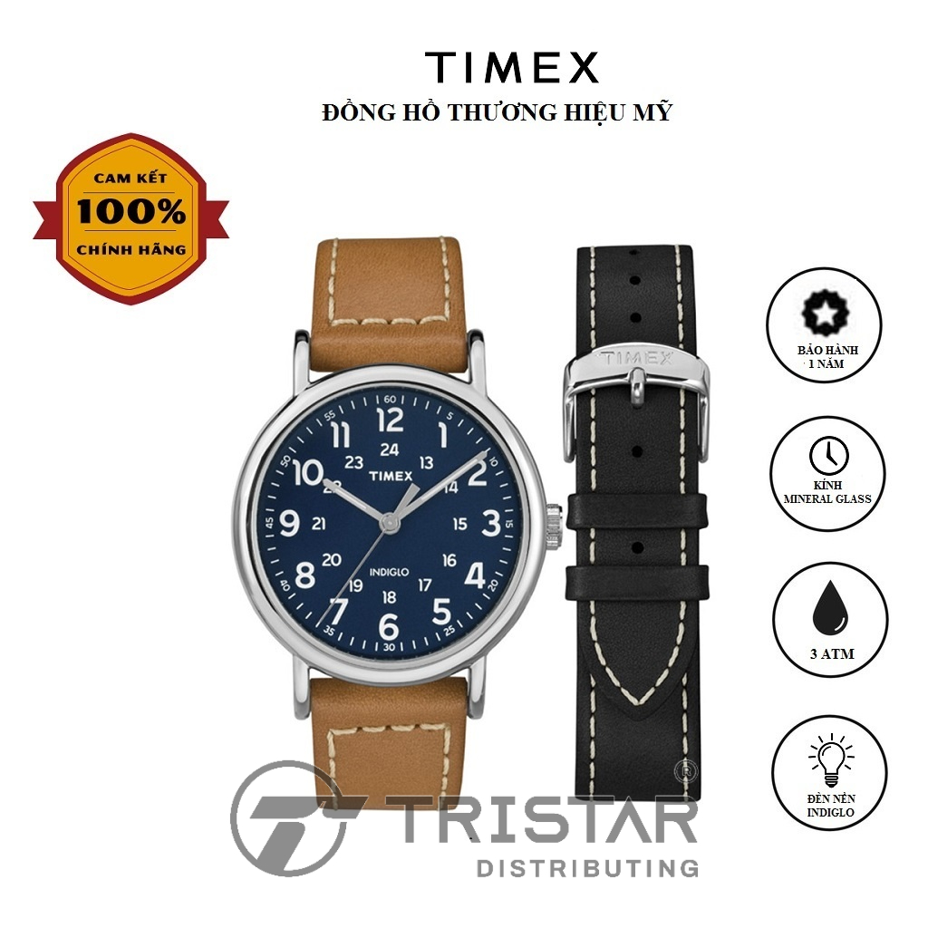 Đồng hồ Nam Timex Weekender 40mm 2-Piece Leather Strap Watch Gift Set - TWG019200 Dây Da - Chính Hãng