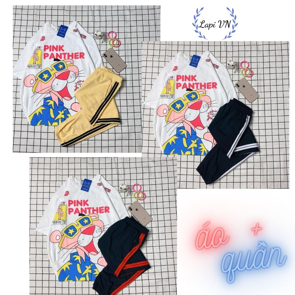 Set Đồ Bộ Quần Dài 3 Sọc + Áo Báo Cartoon 3D Cute SD02-Lapi VN Áo+ Quần Đùi Vải Thun Cotton Thoáng Mát, Freesize. Tay Lỡ