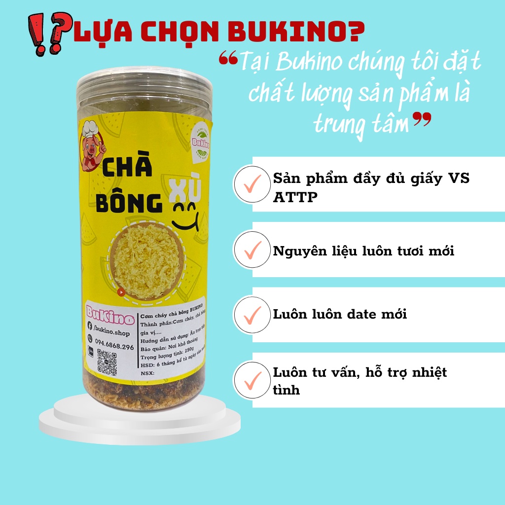 Chà bông xù BUKINO hộp 250gr, đồ ăn vặt chà bông heo thơm ngon an toàn vệ sinh thực phẩm Hà Nội, ship hỏa tốc