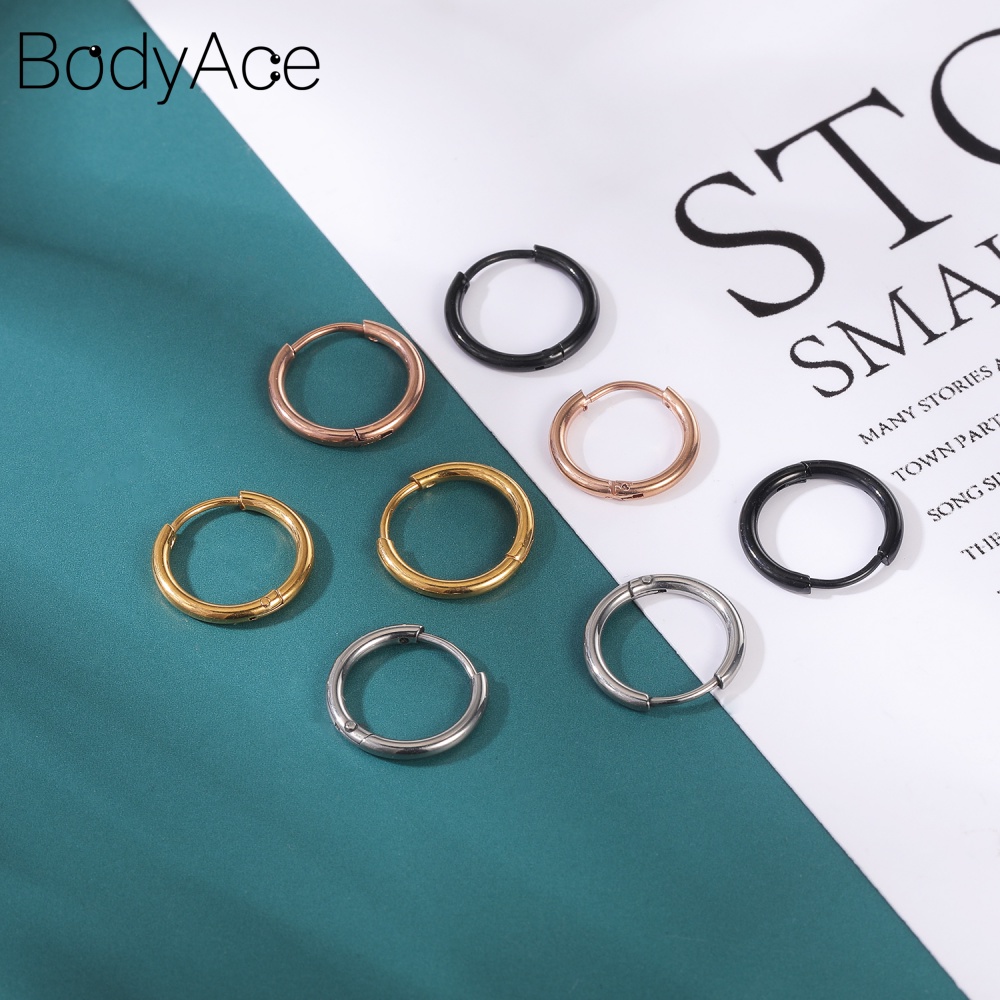 Set 2 Khuyên Tai Tròn Màu Đen Bằng Thép Không Gỉ