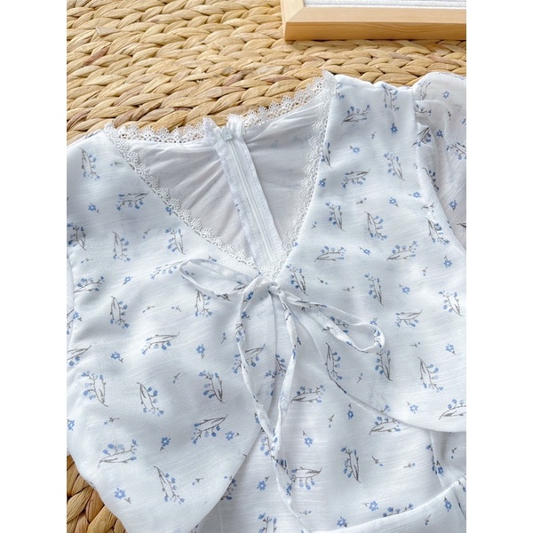 Đầm hoa voan tơ nơ ngực