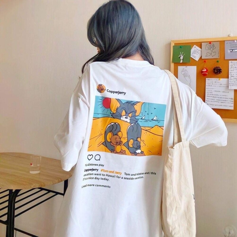 Áo phông mèo và chuột in lưng TC6