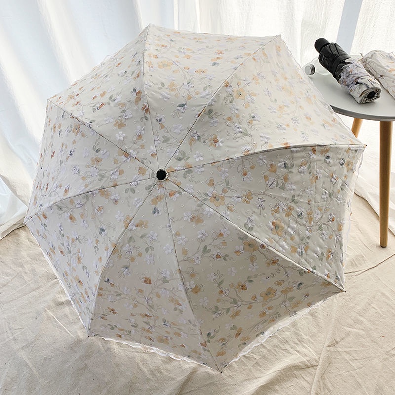 Dù Ren Hai Lớp Màu Đen Chống Tia Cực Tím Có Thể Gấp Gọn Tiện Dụng