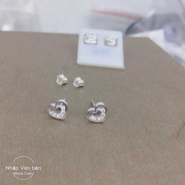 Khuyên tai nụ hoa mai tim bạc ta