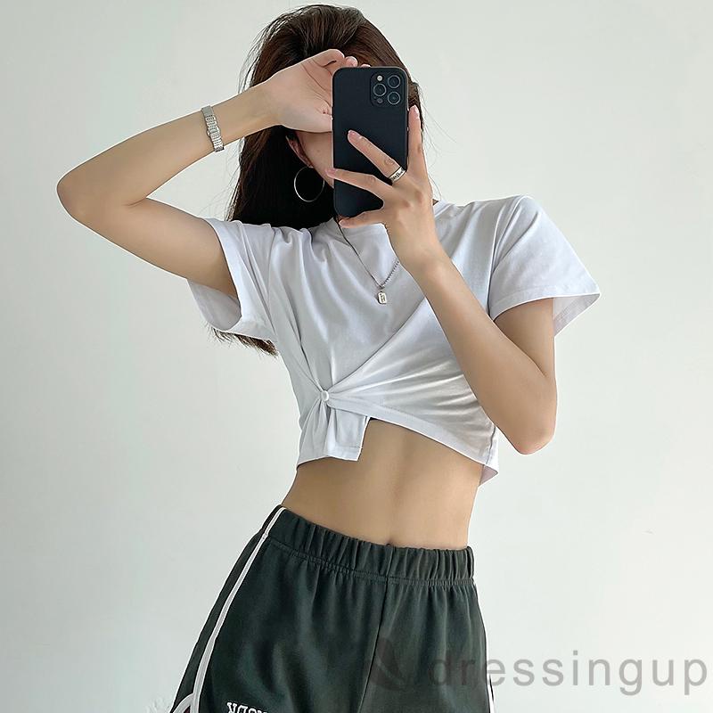 Áo Thun Tay Ngắn Cổ Tròn Dáng Ôm Màu Sắc Đơn Giản Dành Cho Nữ