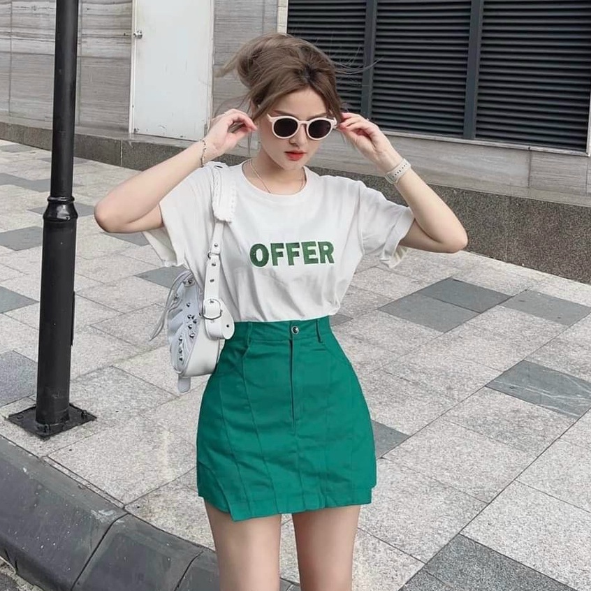 Sét đùi kiểu váy áo trắng in chữ sang chảnh thời trang mùa hè cho nàng dạo phố