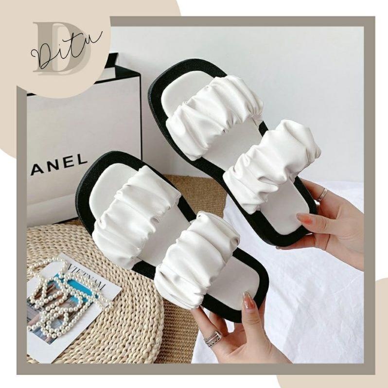 Dép Nữ Quai Ngang, Dép Nữ Hai Quai Xếp Ly Độn Đế Bánh Bèo 3p Tăng Chiều Cao - Hashoes2019
