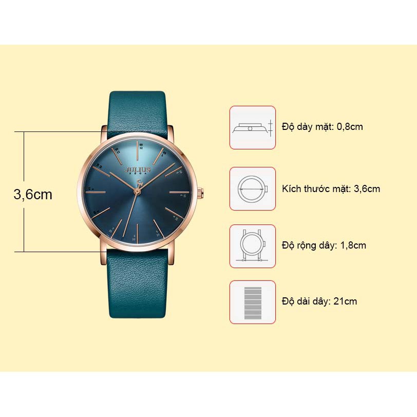 Đồng hồ nữ JA-1161D Julius Hàn Quốc dây da (xanh)