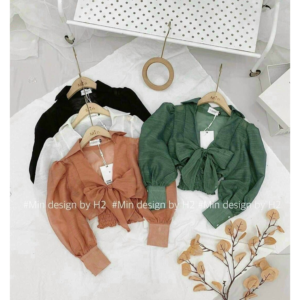 Áo voan lụa dày dặn nhún eo nơ ngực cực xinh TTSA0866