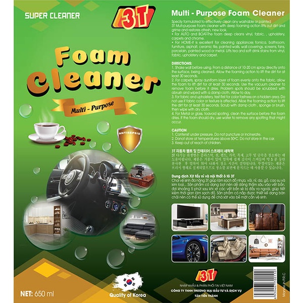 Bọt vệ sinh nội thất ô tô 3T/ 3T Foam Cleaner