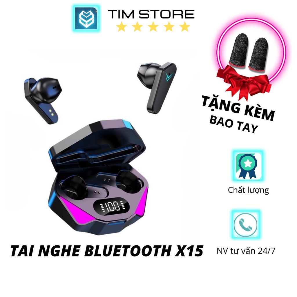 Tai nghe Gaming không dây Bluetooth X15 TWS công nghệ 5.0 cảm biến chậm, không có độ trễ âm - Chính Hãng TIM STORE