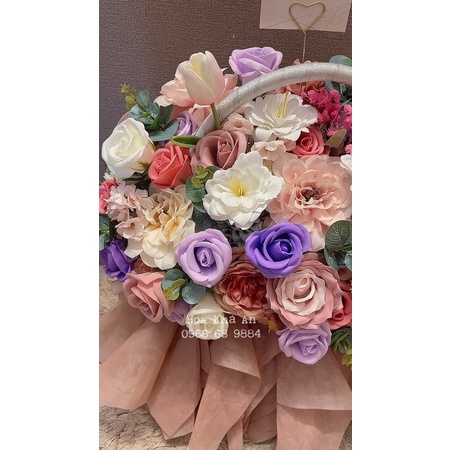 [Khai trương, sinh nhật] Lẵng khai trương siêu cao cấp, kt 45x50cm. Hoa sáp mix hoa lụa cao cấp