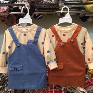 Set áo bi + yếm kaki cho bé gái