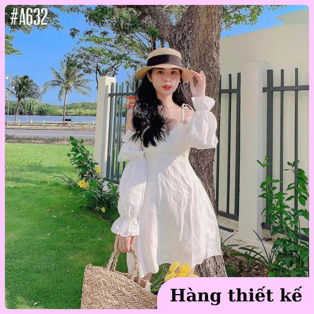 ( Hàng cao cấp ) Đầm trễ vai cute in hoa cúc nổi cột nơ vai nữ tính [KÈM ẢNH THẬT] | BigBuy360 - bigbuy360.vn